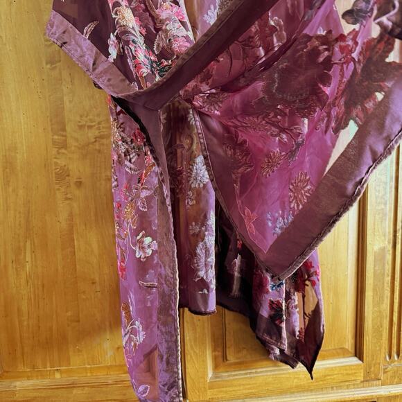 Torrid burnout velvet floral kimono burgundy open front boho romantic 1X 2X - Picture 8 of 10